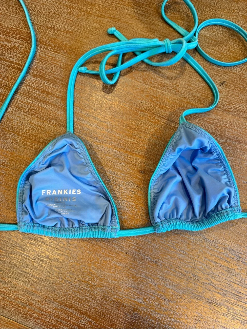 Frankie's Bikinis Cyan Shine Triangle String Bikini Top